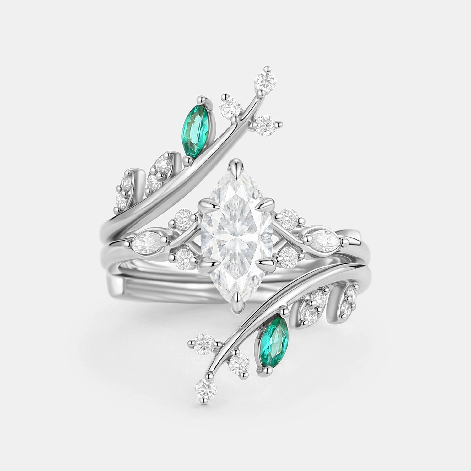 Holiday look Rich Texture Marquise Cut Moissanite Cluster Engagement Ring Set 2pcs