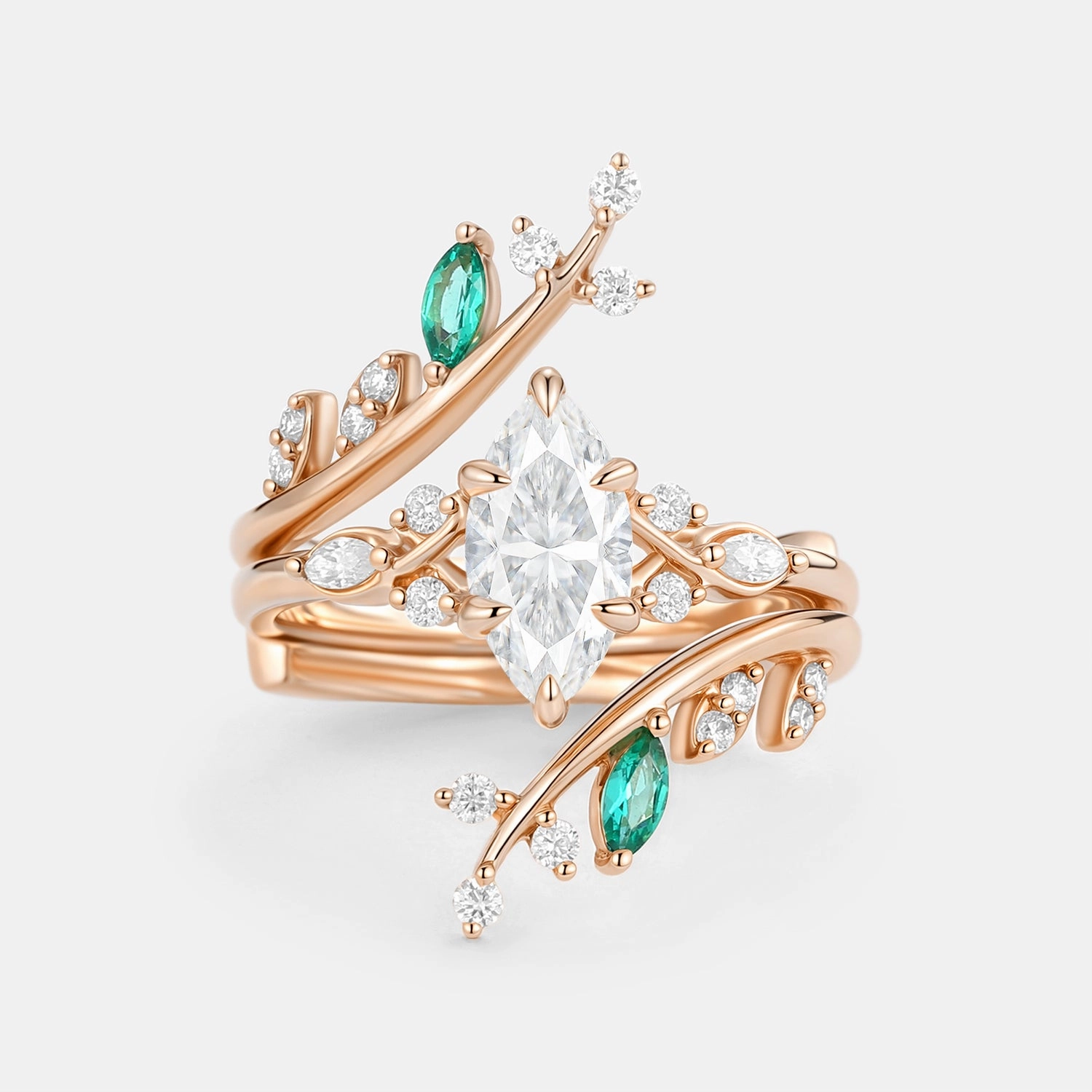 Marquise Cut Moissanite Cluster Engagement Ring Set 2pcs Graceful Vibe country style