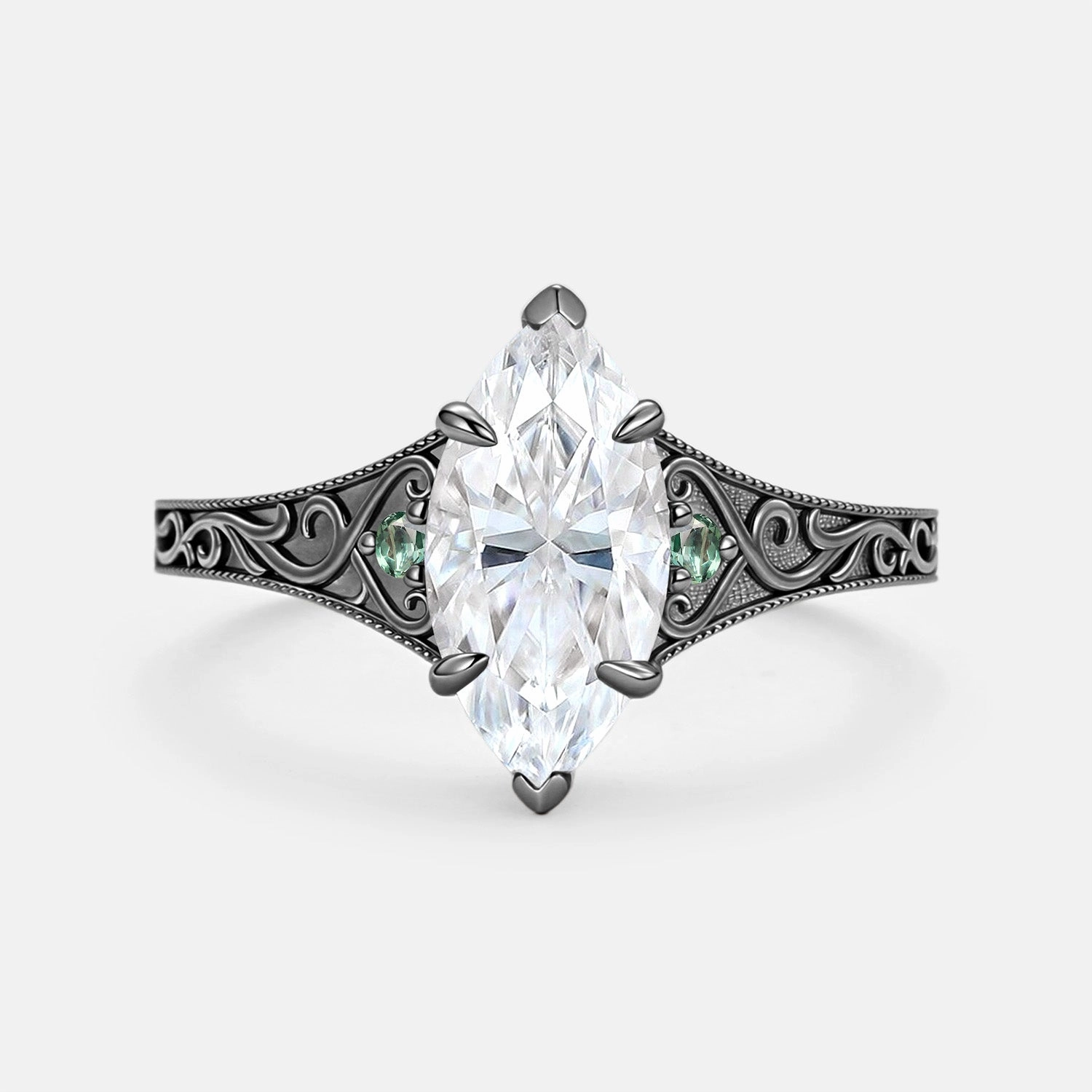 Chic Glance Marquise Cut Moissanite Vintage Ornate Filigree Engagement Ring