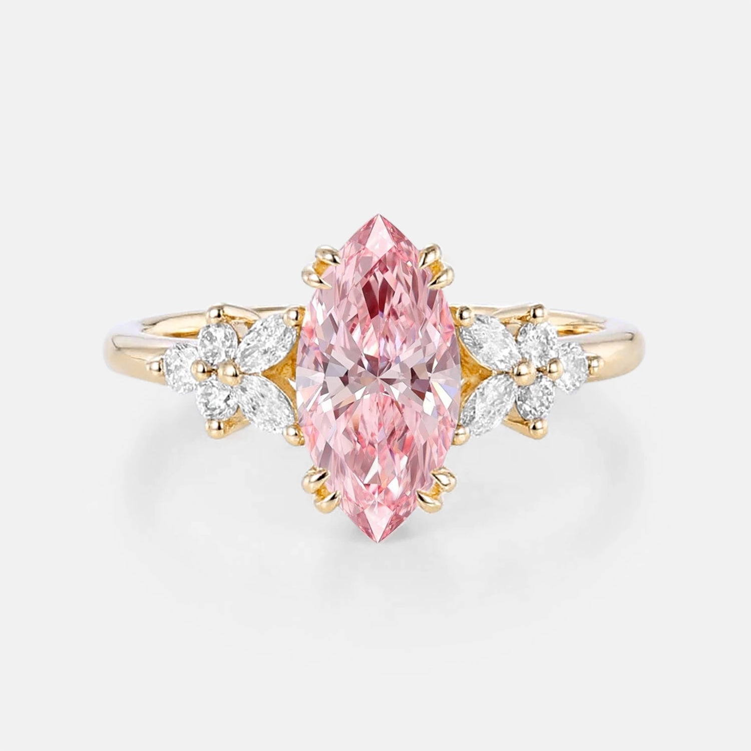 Trendsetter Jewelry Contemporary Trend Marquise Lab Pink Diamond Cluster Engagement Ring - Arbor