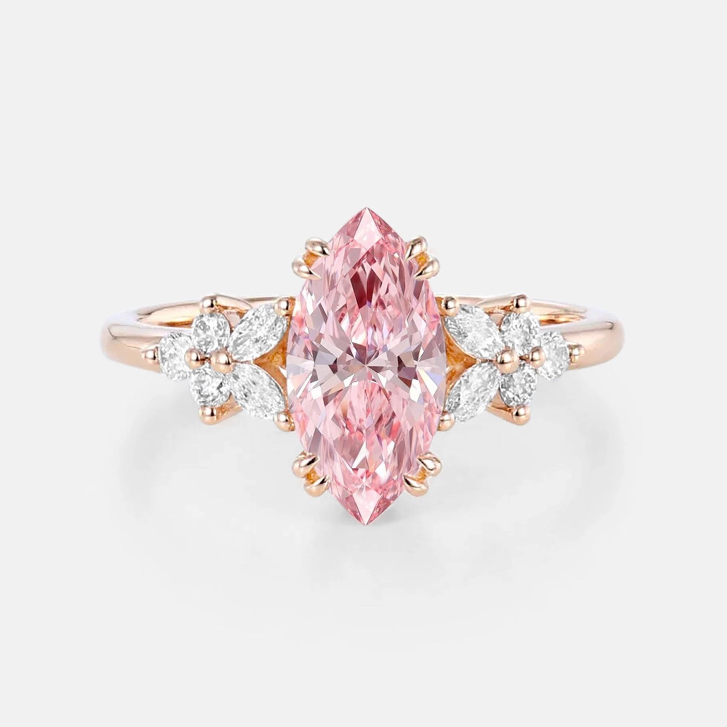 Portable Size Gift Surprise Marquise Lab Pink Diamond Cluster Engagement Ring - Arbor