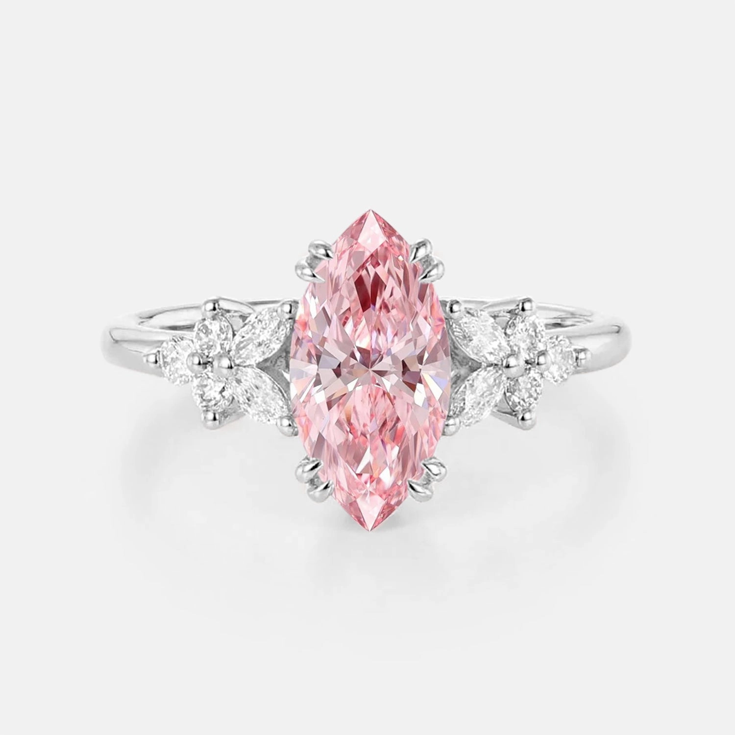Marquise Lab Pink Diamond Cluster Engagement Ring - Arbor Durable Material