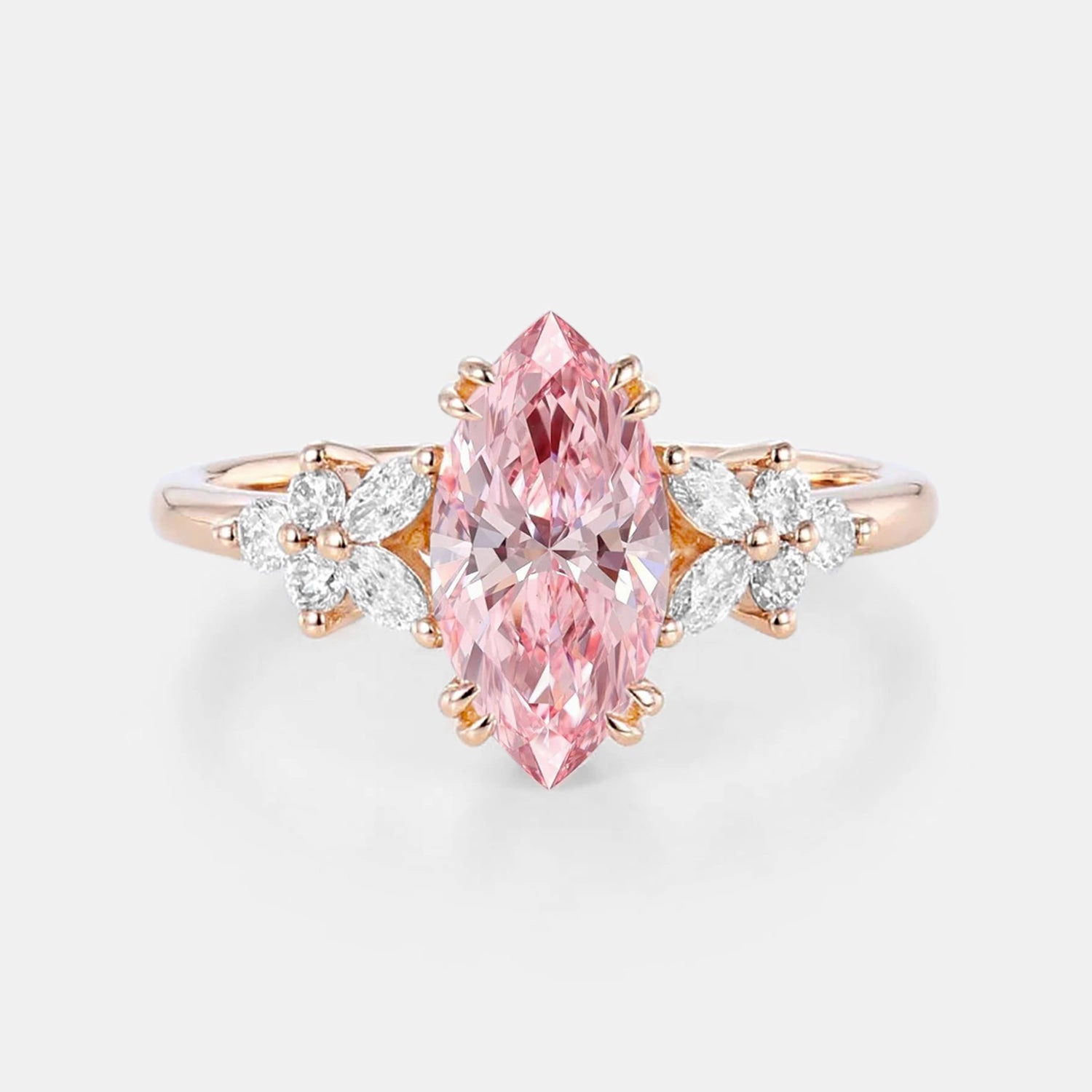 Physical Product Marquise Lab Pink Diamond Cluster Engagement Ring - Arbor