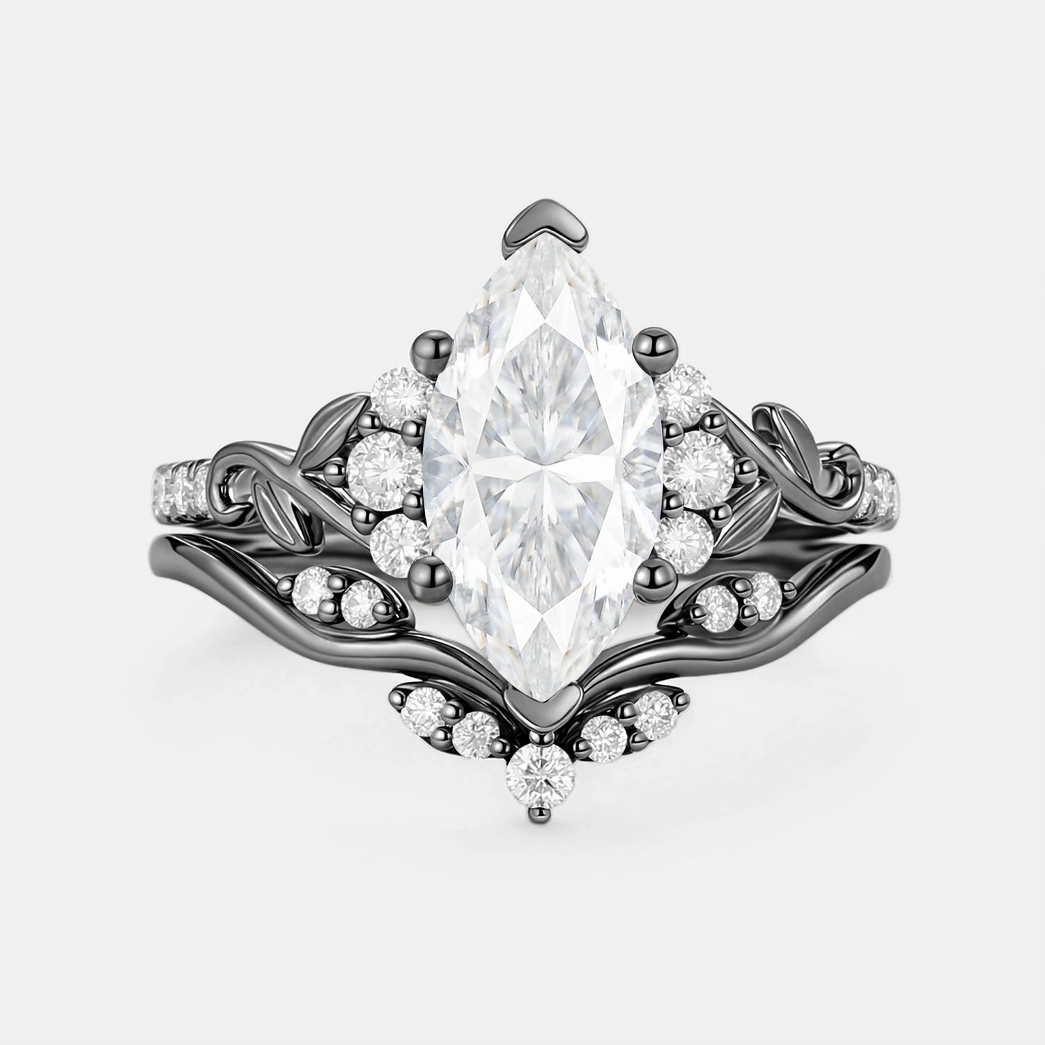 Marquise Moissanite Leafy Engagement Ring Sets 2pcs - Cometia Casual Contour