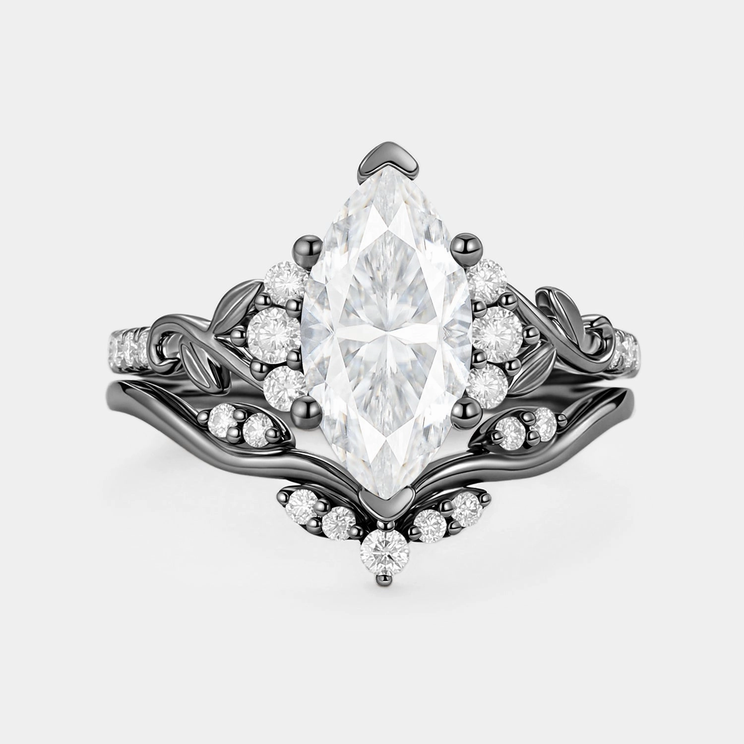 Marquise Moissanite Leafy Engagement Ring Sets 2pcs - Cometia Spark Moment