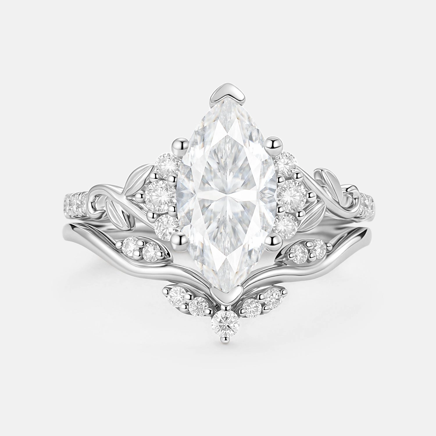 Marquise Moissanite Leafy Engagement Ring Sets 2pcs - Cometia Chic Focus Excellent Decoration