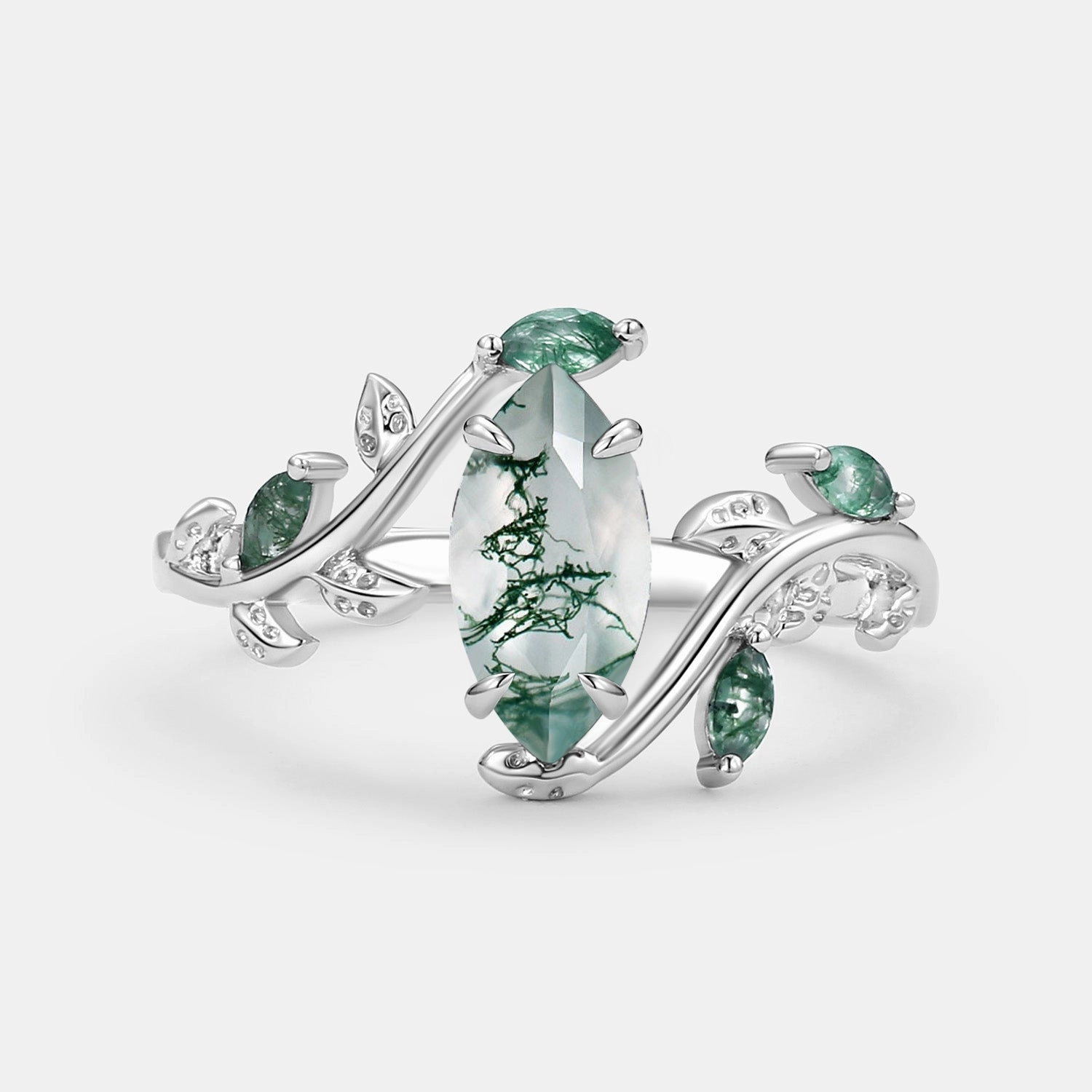 Modern Wear Marquise Moss Agate Leafy Vintage Engagement Ring
