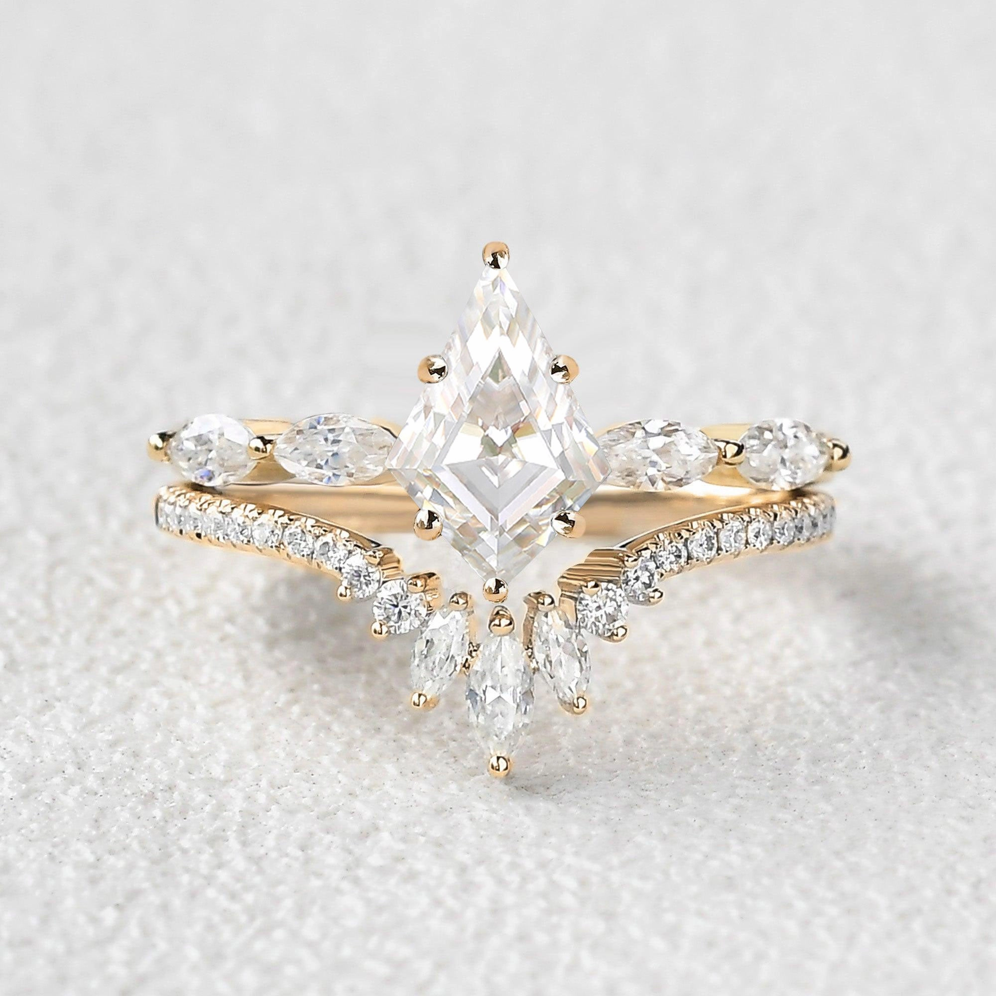 Marquise Staccato Kite Cut Moissanite Engagement Ring Set 2pcs Balanced Flow Seasonal Spark