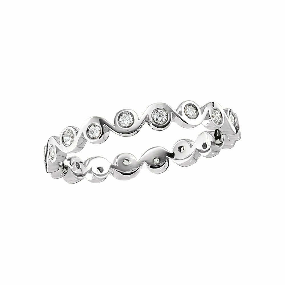 Sophisticated Jewelry Stackable Modern Bezel Set Zigzag Diamond White Gold Band