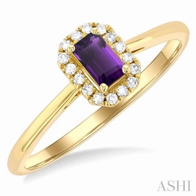 Convenient Care Refined Flow 5x3 MM Octagonal Shape Amethyst and 1/20 Ctw Single Cut Diamond Halo Semi-Precious Ring in 10K Yellow Gold