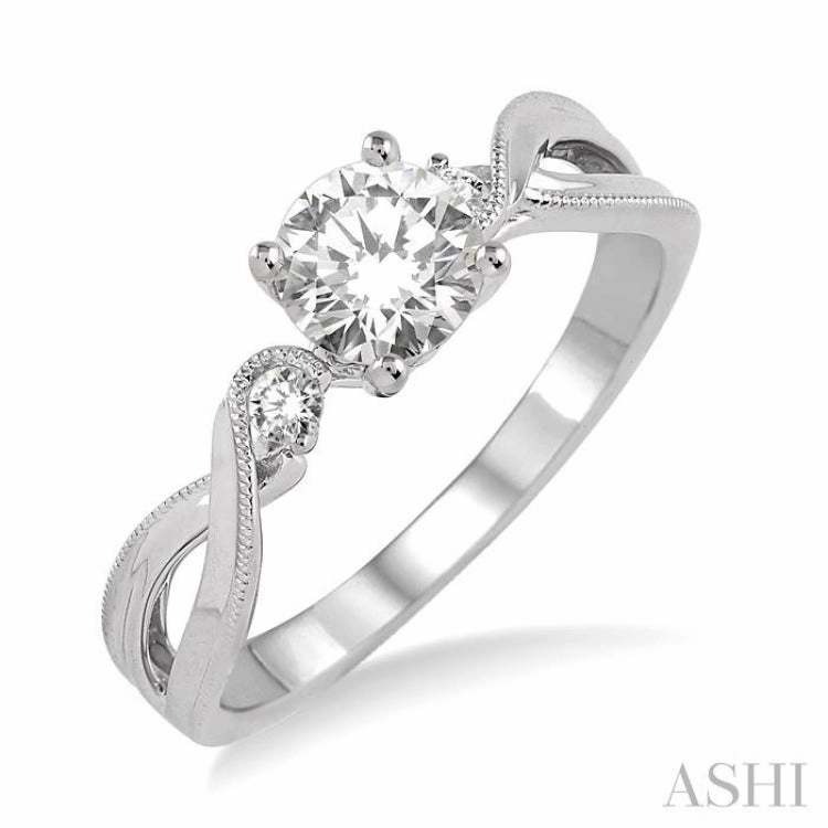 Graceful Appearance 3/8 ctw Diamond Engagement Ring with 1/3 ct Round Cut Center Stone in 14K White Gold