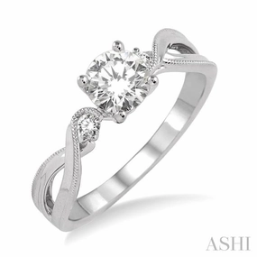 Graceful Appearance 3/8 ctw Diamond Engagement Ring with 1/3 ct Round Cut Center Stone in 14K White Gold