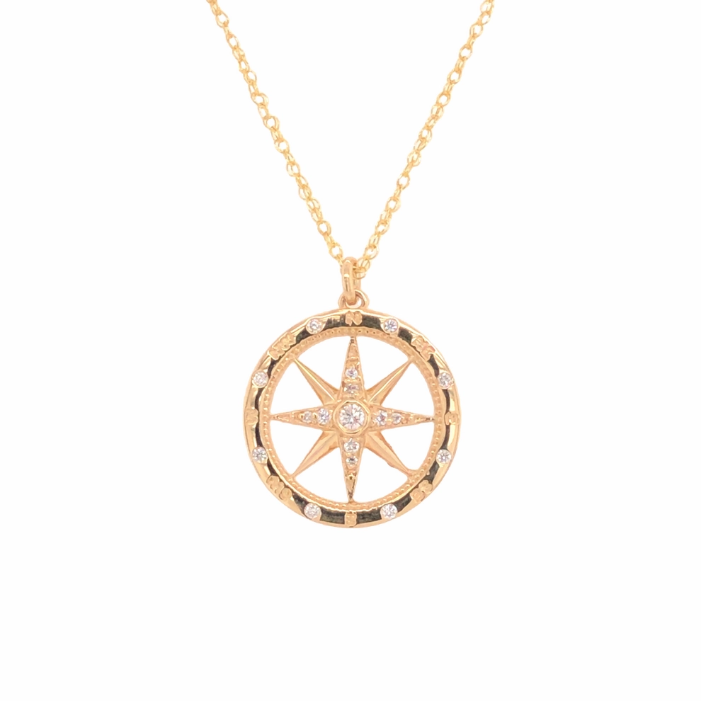 Daily Fashion Lux Appeal Medium Windrose Style Round Diamond Compass Pendant