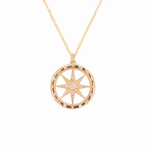 Daily Fashion Lux Appeal Medium Windrose Style Round Diamond Compass Pendant