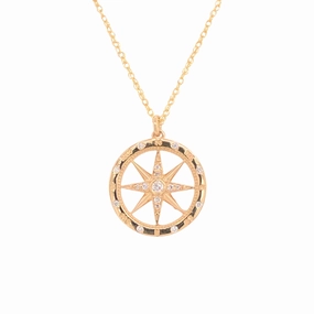 Medium Windrose Style Round Diamond Compass Pendant Classic Layer