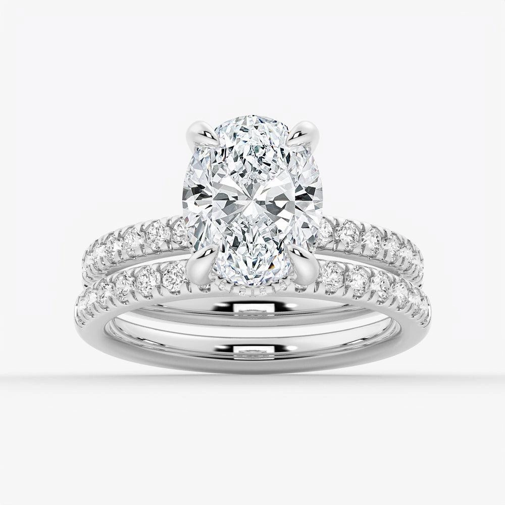 Glamour Appeal Micropav?? Oval Hidden Halo Moissanite Ring Set with Matching Wedding Band