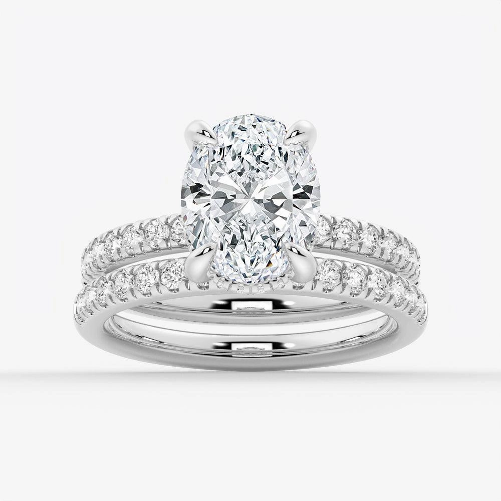 Artful Edge Micropav?? Oval Hidden Halo Moissanite Ring Set with Matching Wedding Band