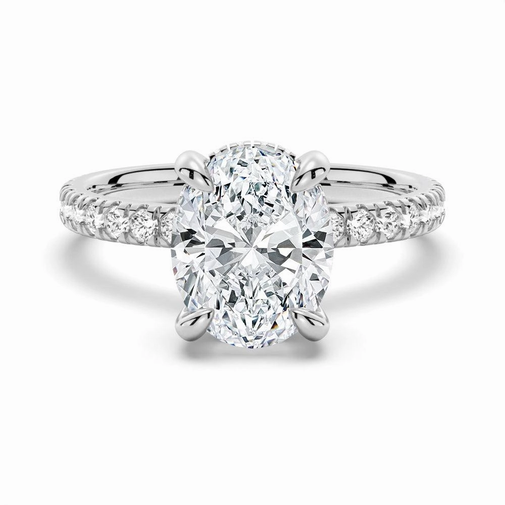 Micropav?? Oval Moissanite Engagement Ring With Hidden Halo Premium Jewelry Glow Piece