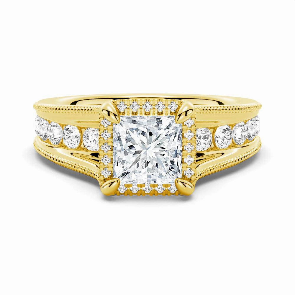 Handmade Statement Elegant accessory Milgrain Vintage Princess Cut & Round Moissanite Engagement Ring