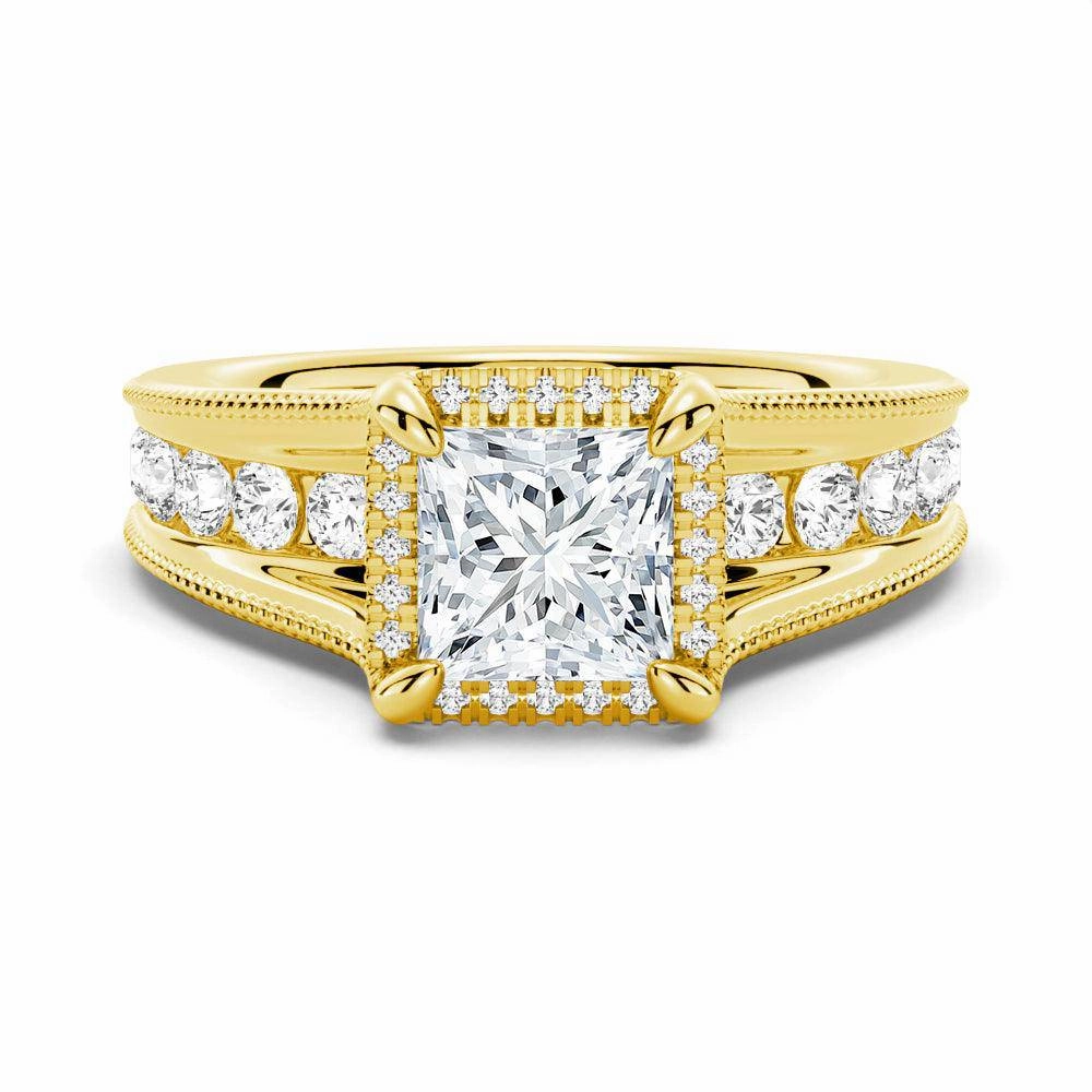 Opulent Glow Layering Choice Milgrain Vintage Princess Cut & Round Moissanite Engagement Ring