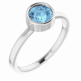 Platinum 6 mm Natural Aquamarine Ring Ready to Wear