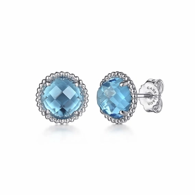 Luxury Glow 925 Sterling Silver Bujukan Blue Topaz Stud Earrings