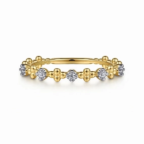 14K Yellow Gold Diamond and Bujukan Bead Station Stackable Ring Classic Appeal Sophisticated Touch