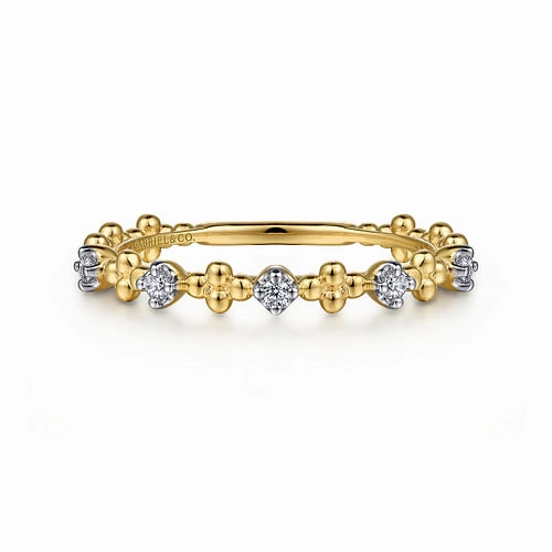 Sculptural Feel Lustrous Edge 14K Yellow Gold Diamond and Bujukan Bead Station Stackable Ring