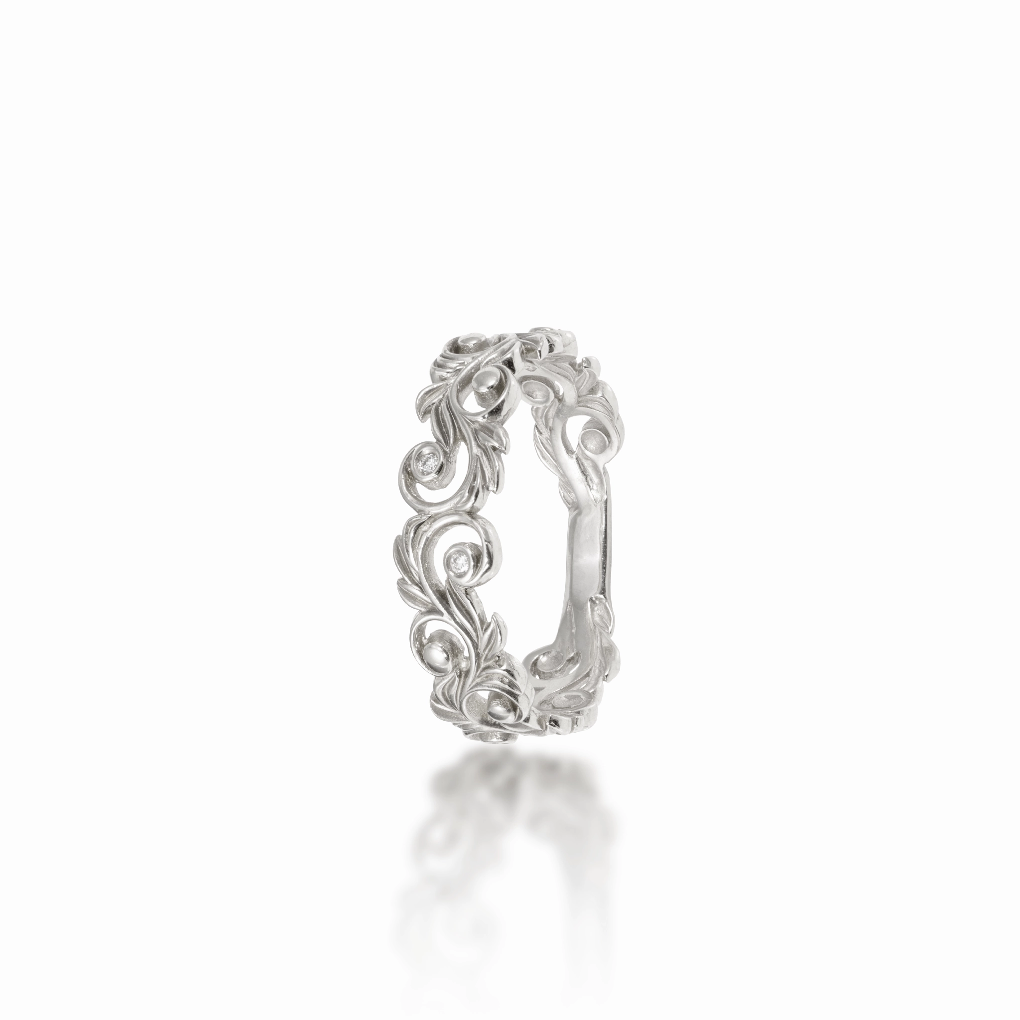 Cozy Glam Stylish Finish Living Heirloom Ring in White Gold with Diamonds - 6mm