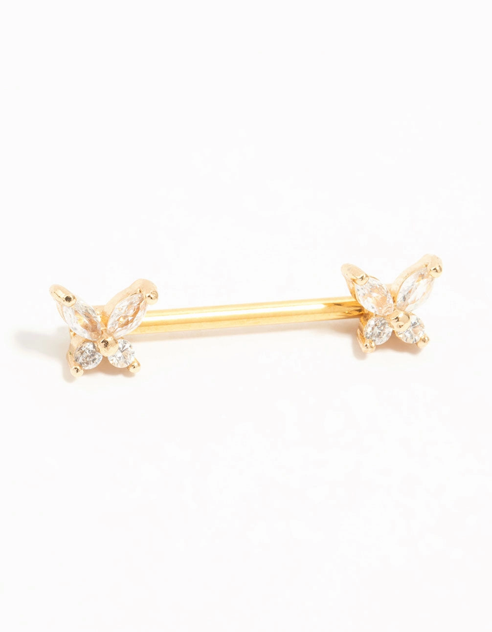 Gold Plated Titanium Cubic Zirconia Butterfly Nipple Bar Eye-catching Design Distinctive Design