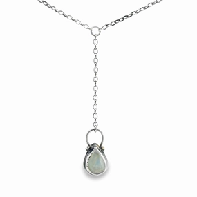 Sterling Silver Lariat Necklace with Rainbow Moonstone Versatile Fit