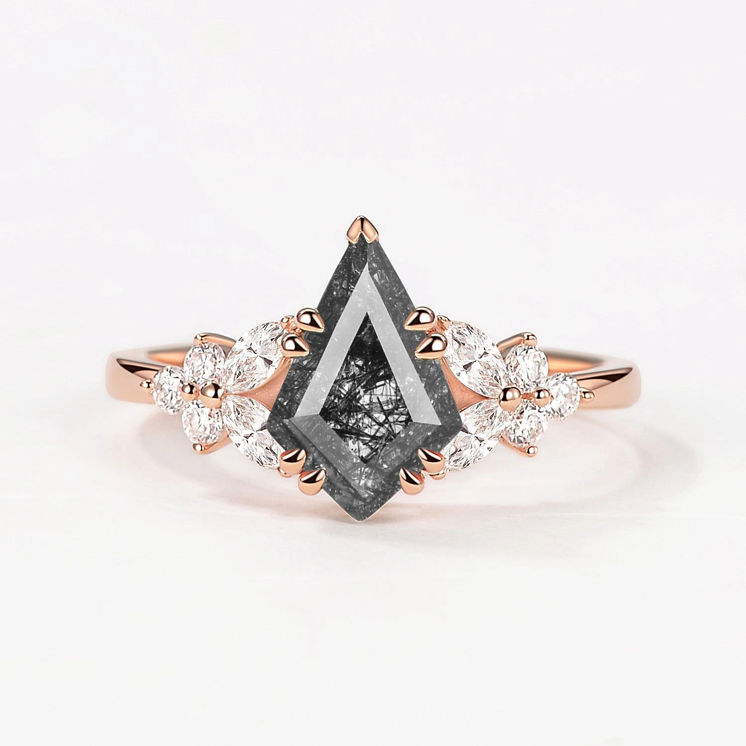 Wonderful Work Attractive Style Kite Black Rutilated Quartz Engagement Ring - Arbor