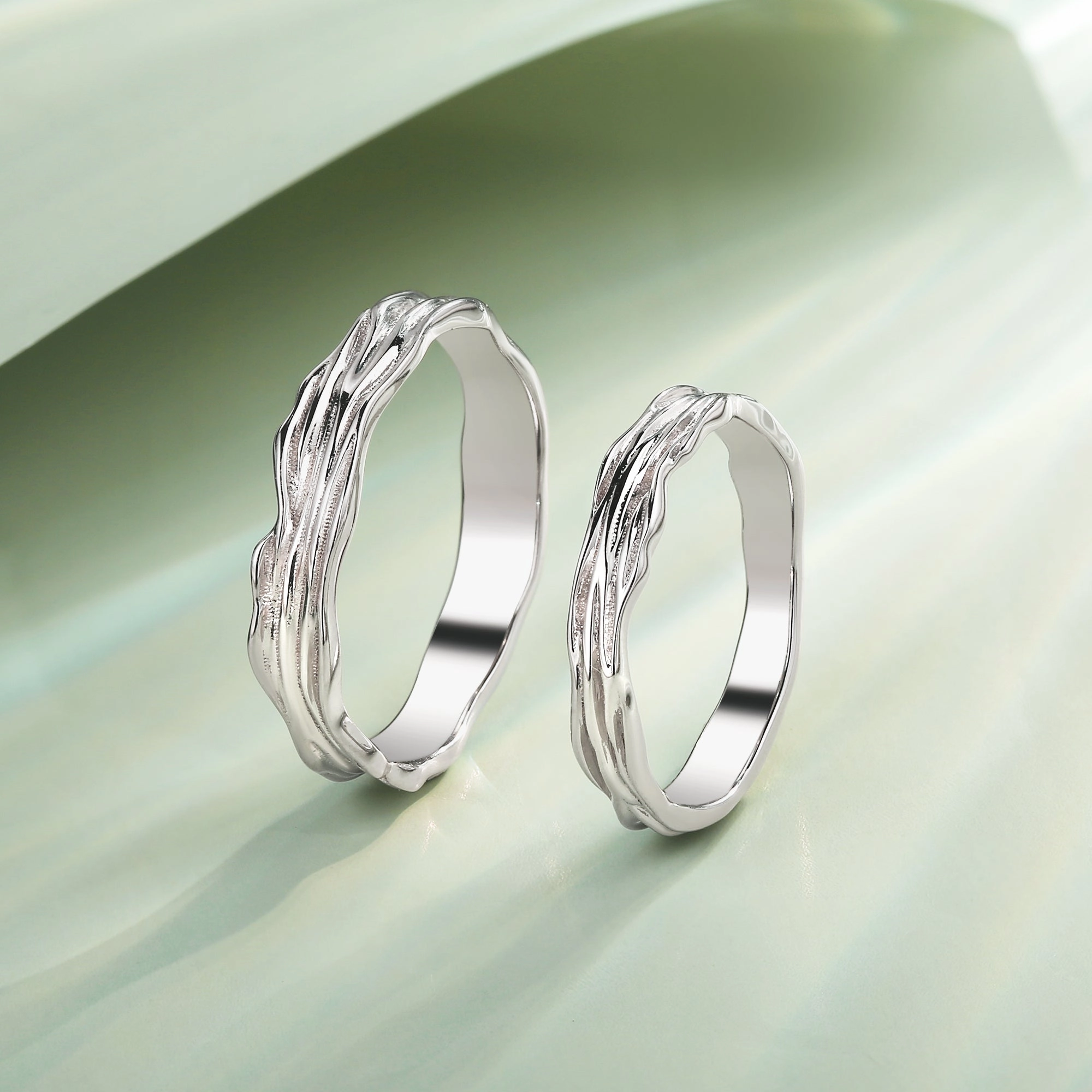 Event Accent Minimalism Engraved Couple Ring Set 2pcs - Ripple