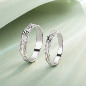 Luxury Simplicity Daily Accent Minimalism Engraved Couple Ring Set 2pcs - Ripple