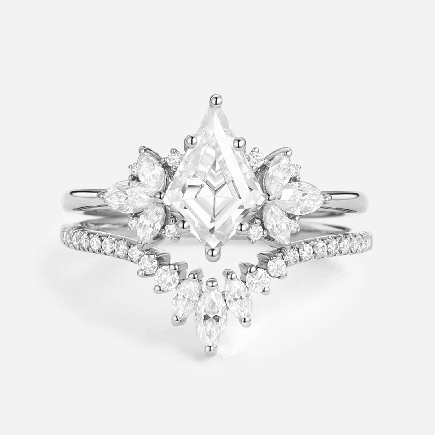 Fashion Spark Fairy Ring - Kite Cut Moissanite Butterfly Cluster Ring Set 2pcs