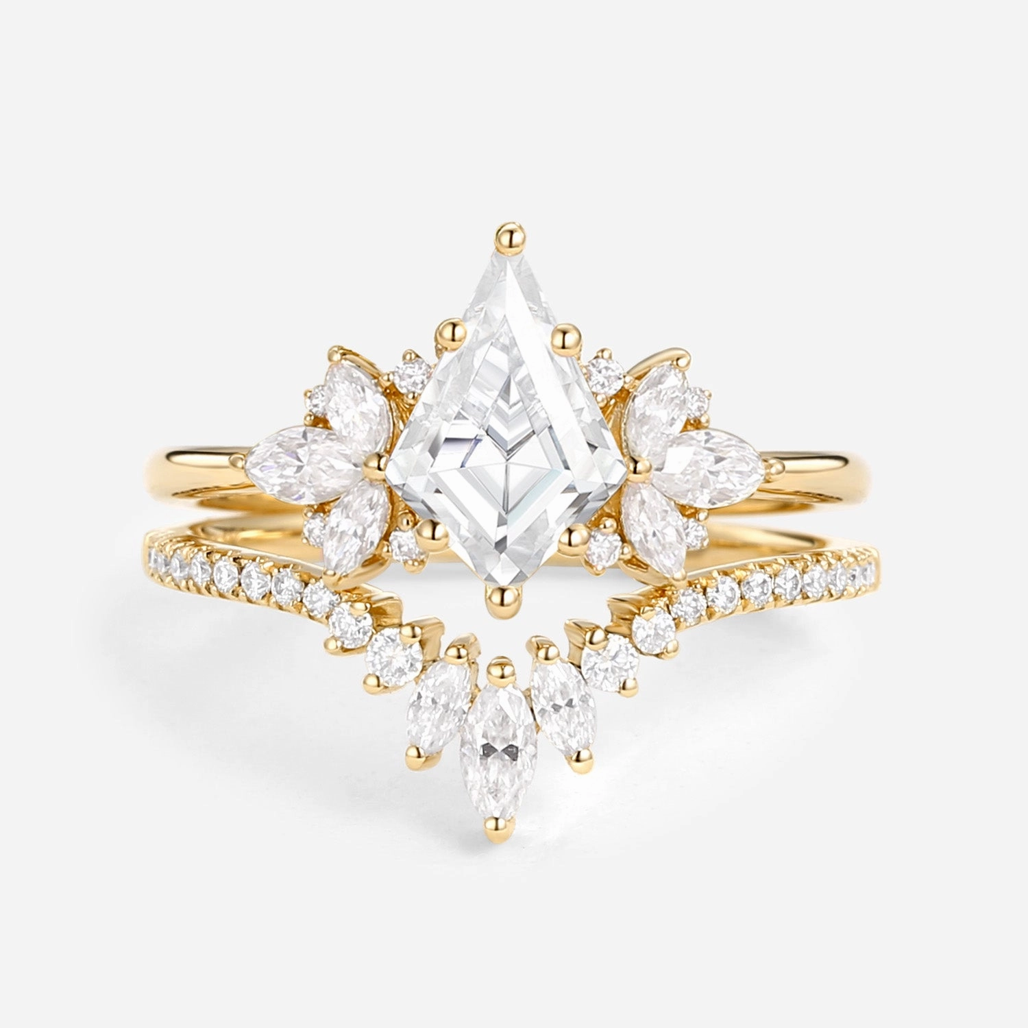 Fairy Ring - Kite Cut Moissanite Butterfly Cluster Ring Set 2pcs Shiny look Fashion Daily