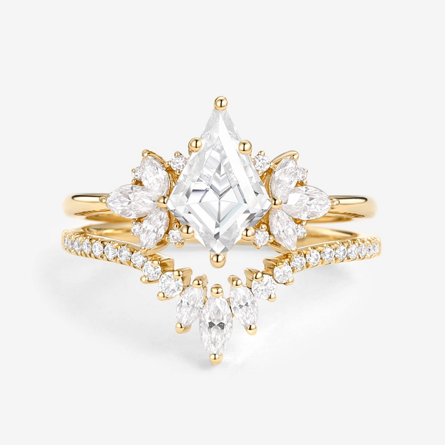 Fairy Ring - Kite Cut Moissanite Butterfly Cluster Ring Set 2pcs Perfect Gift