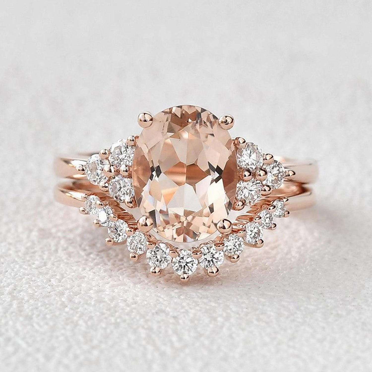 Glam Vibe 4.75ct Morganite Oval Classic Rose Gold Ring Set 2PCS - Faye