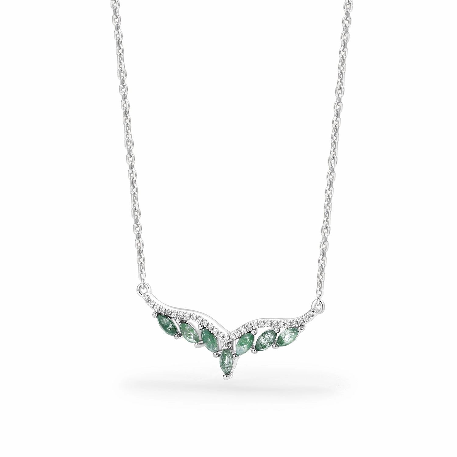 Minimalist Marquise Moss Agate Necklace Daily Touch Classic Fit