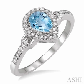 7x5 MM Pear Shape Aquamarine and 1/6 Ctw Round Cut Diamond Ring in 14K White Gold Critic Acclaimed Neutral Finish