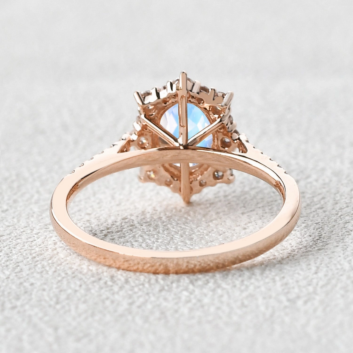 Delicate Ornament 1.5ct Oval Moonstone Cluster Halo Ring