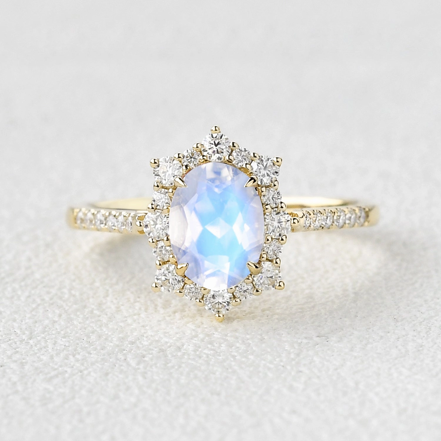 1.5ct Oval Moonstone Cluster Halo Ring Autumn Fashion