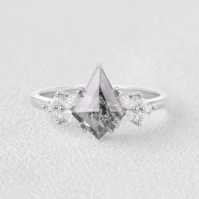 Salt and Pepper Diamonds White Gold Engagement Ring Handcrafted Finish Sleek Craft