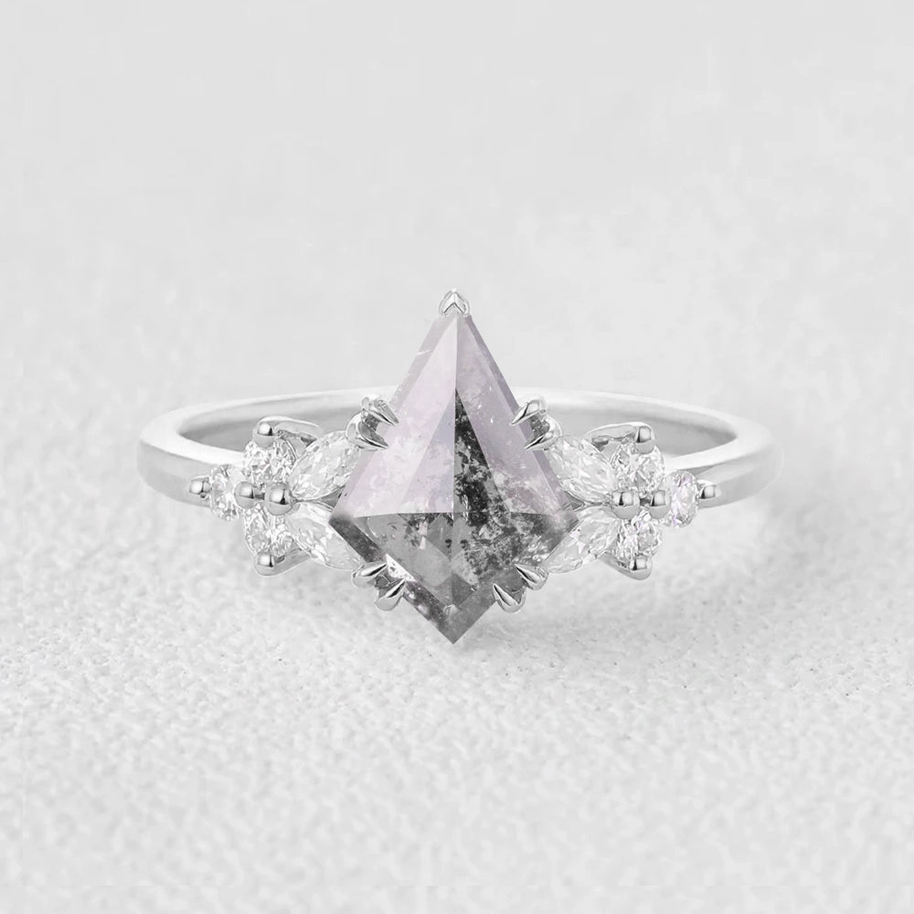 Economical Statement Salt and Pepper Diamonds White Gold Engagement Ring