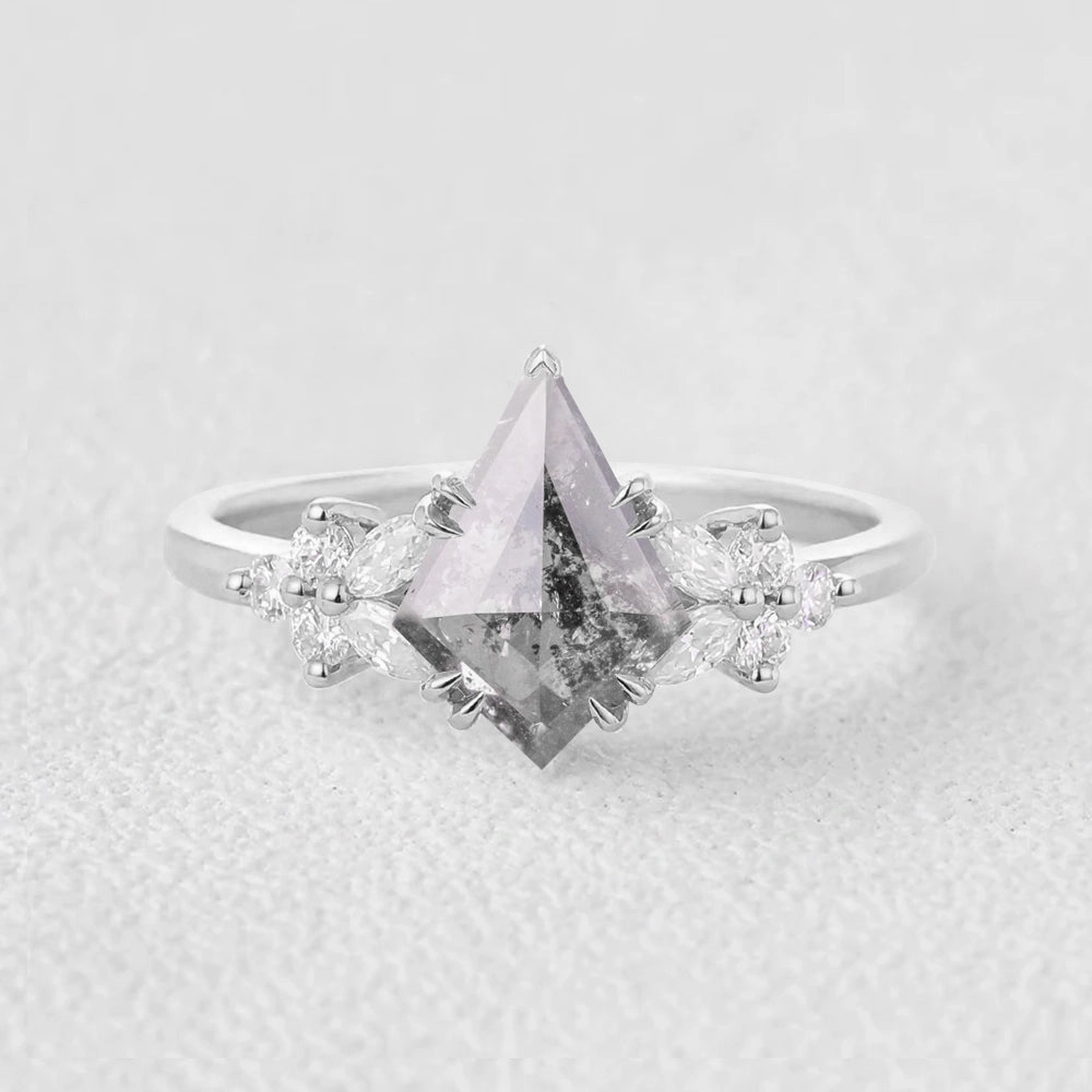 Exquisite Embellishment Minimalist Adornment Salt and Pepper Diamonds White Gold Engagement Ring