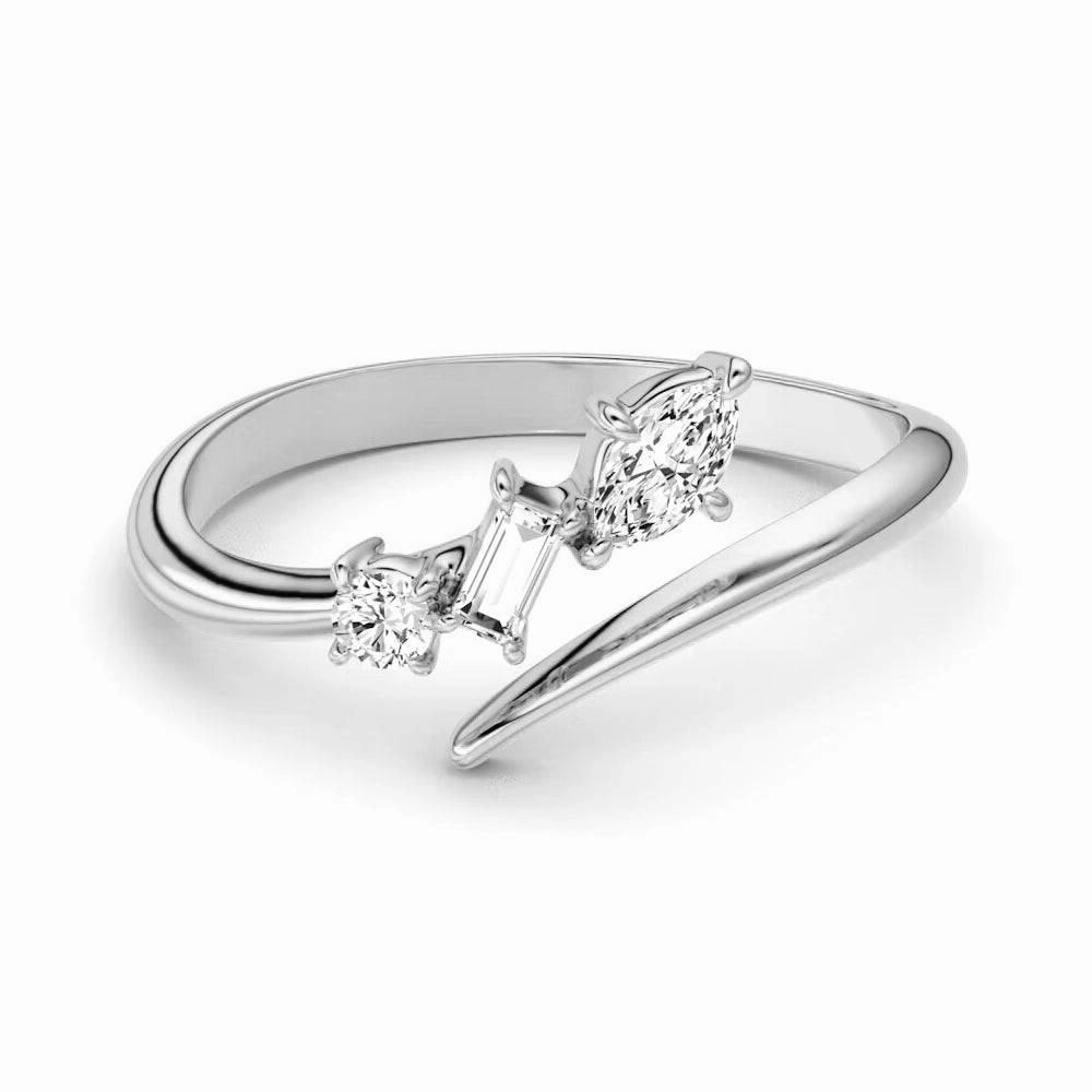 Glam Touch Mixed Cut Three Stone Lab Grown Diamond Promise Ring