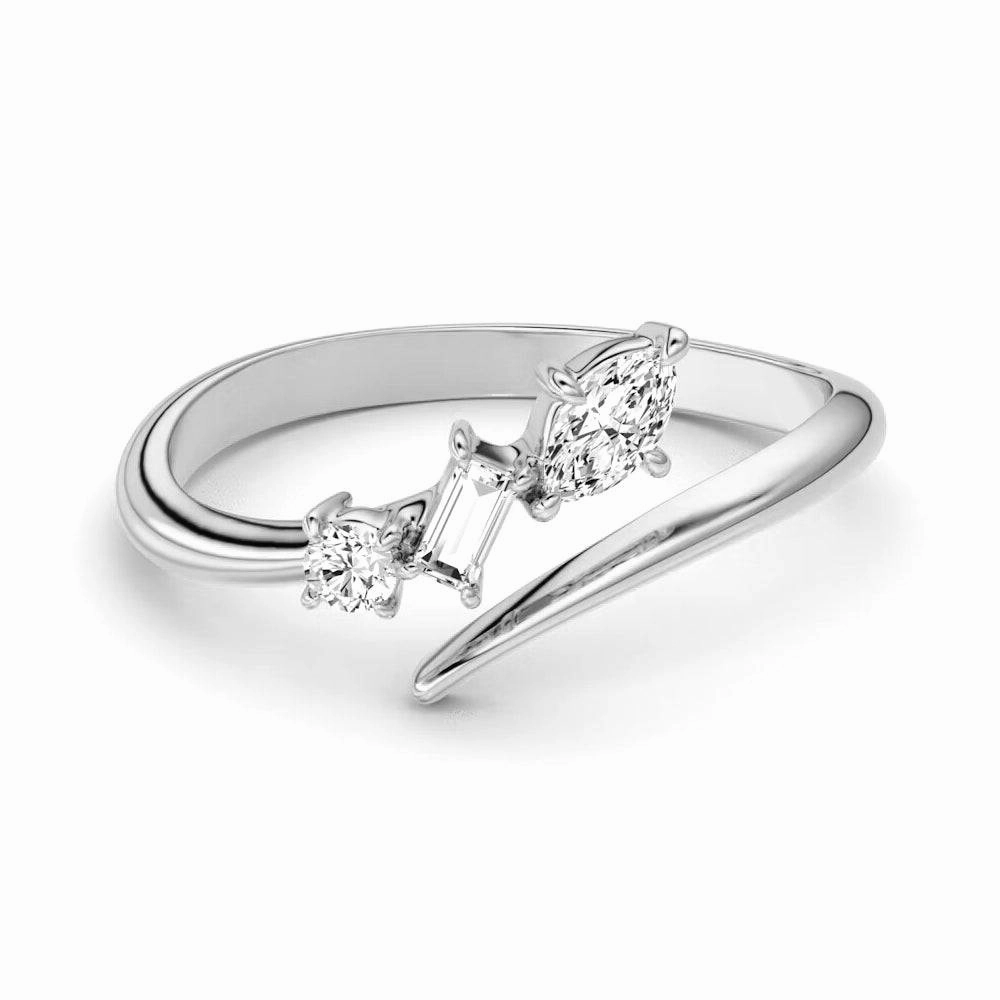 Modern Detailing Mixed Cut Three Stone Lab Grown Diamond Promise Ring