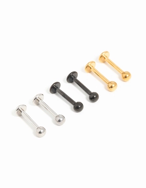 Sophisticated Detail Festive Touch Mixed Finish Surgical Steel Small Ball Flat Back Studs 3-Pack