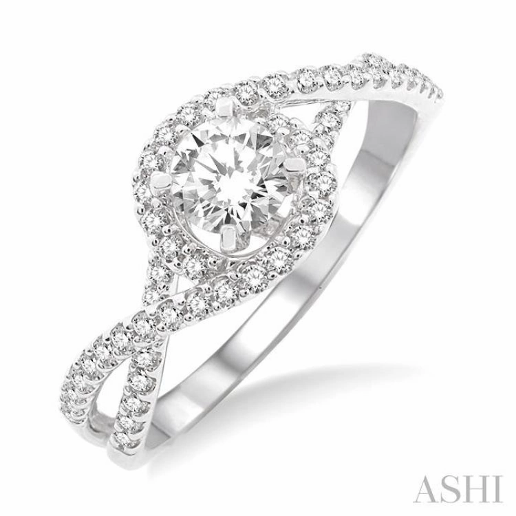 Comfortable Look 5/8 ctw Diamond Engagement Ring with 1/3 ct Round Cut Center Stone in 14K White Gold