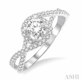 Comfortable Look 5/8 ctw Diamond Engagement Ring with 1/3 ct Round Cut Center Stone in 14K White Gold